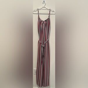 Ambiance Women’s Red, White, and Black Striped Jumpsuit